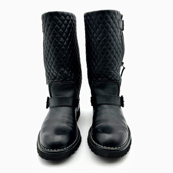 CHANEL Black CC Logo Quilted Moto Boots Size 38 Leather - Picture 5 of 13